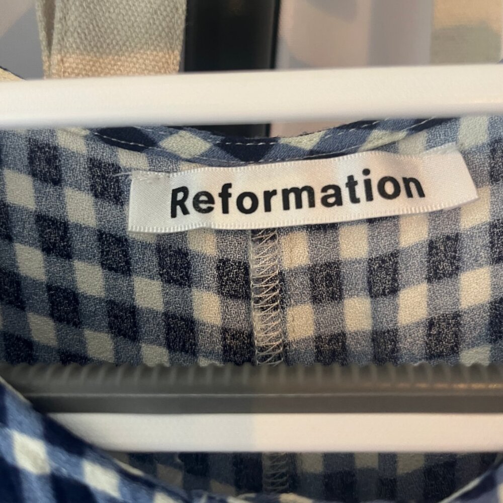 Reformation Navy and White Gingham Button-Front Mini Dress - Picture 4 of 6
